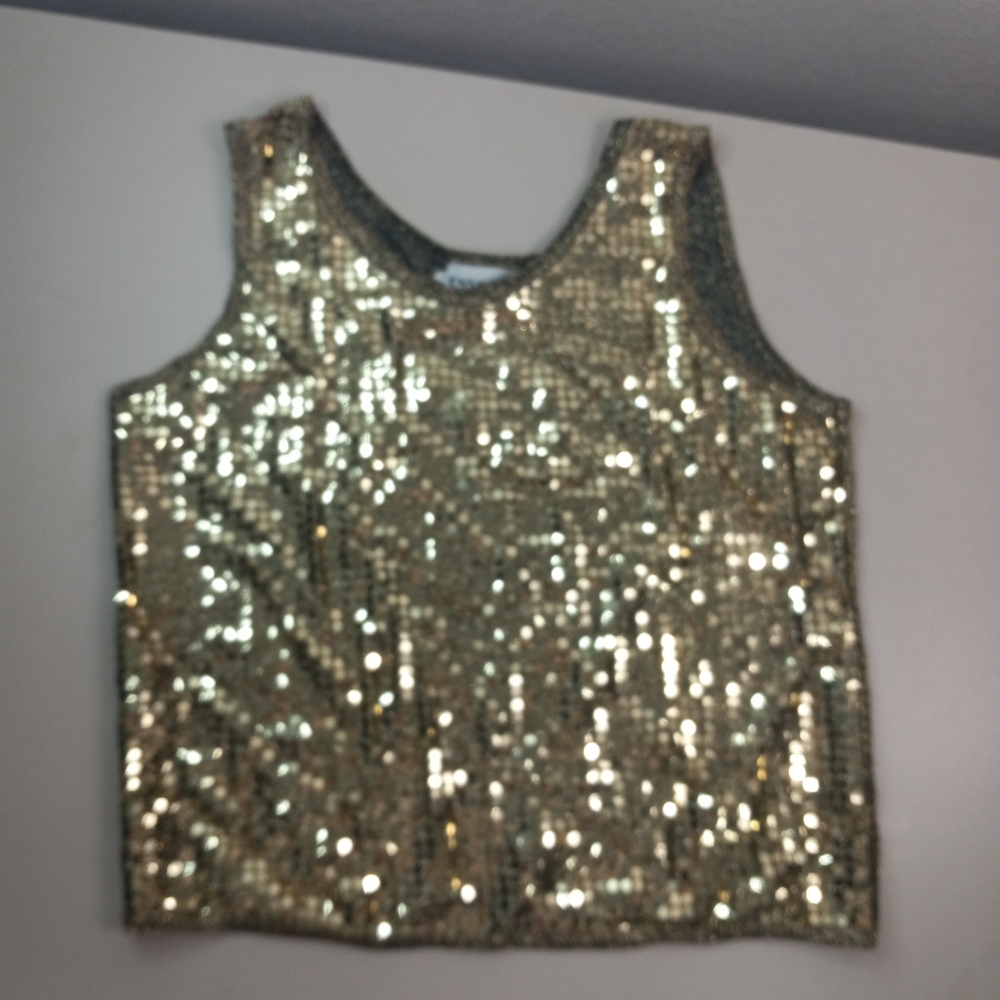 Envious M Gold Sequined Sleeveless Lightweight Vintage Tank Top